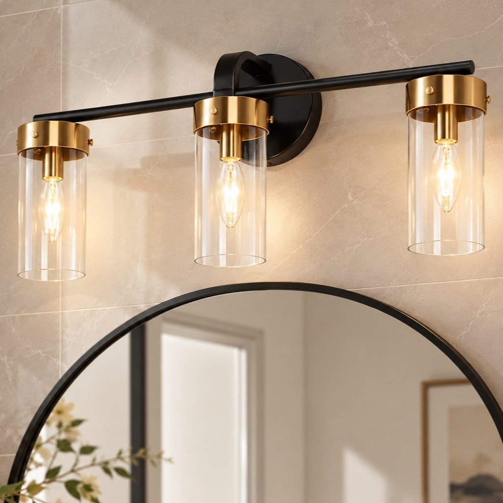 Modern Black Gold 1/2/3/4-Light Linear Bathroom Vanity Light Glass Wall Sconce