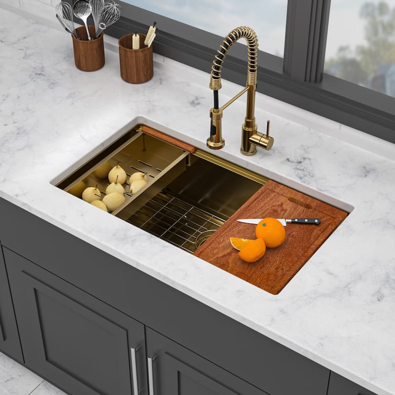 Undermount 16 Gauge Single Bowl Stainless Steel Kitchen Sink in Gold