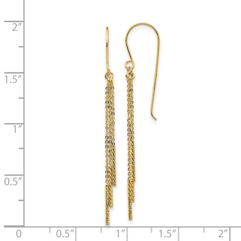 Curata 14k Yellow Gold Diamond Cut Tassel With Bars Shepherd Hook Earrings 50.5x3mm