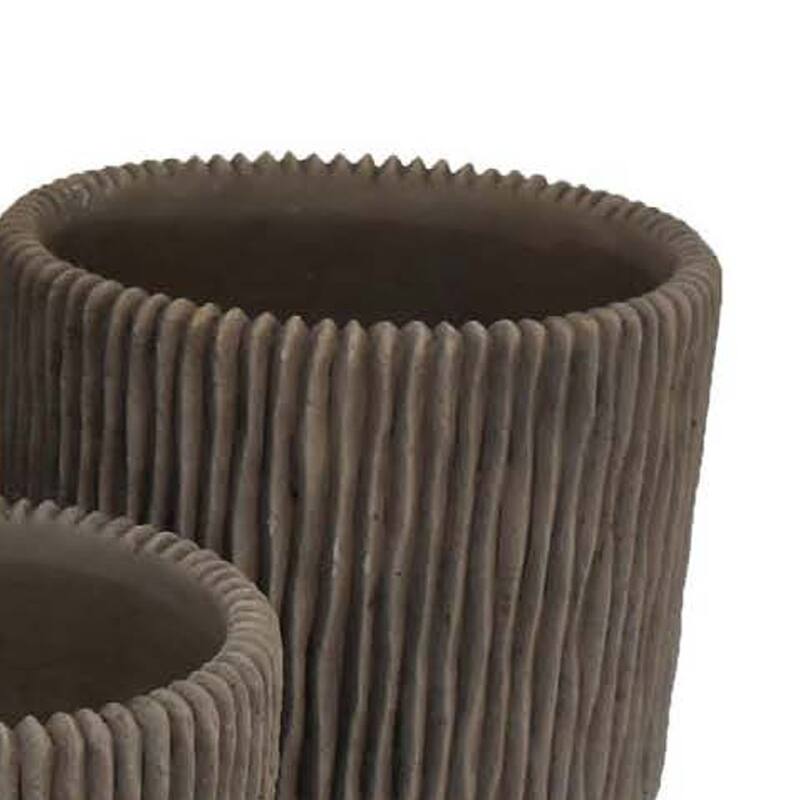 Zeri 3pc Planter Set, Ribbed Grooved Brown Terracotta, 8,10,12 Inch