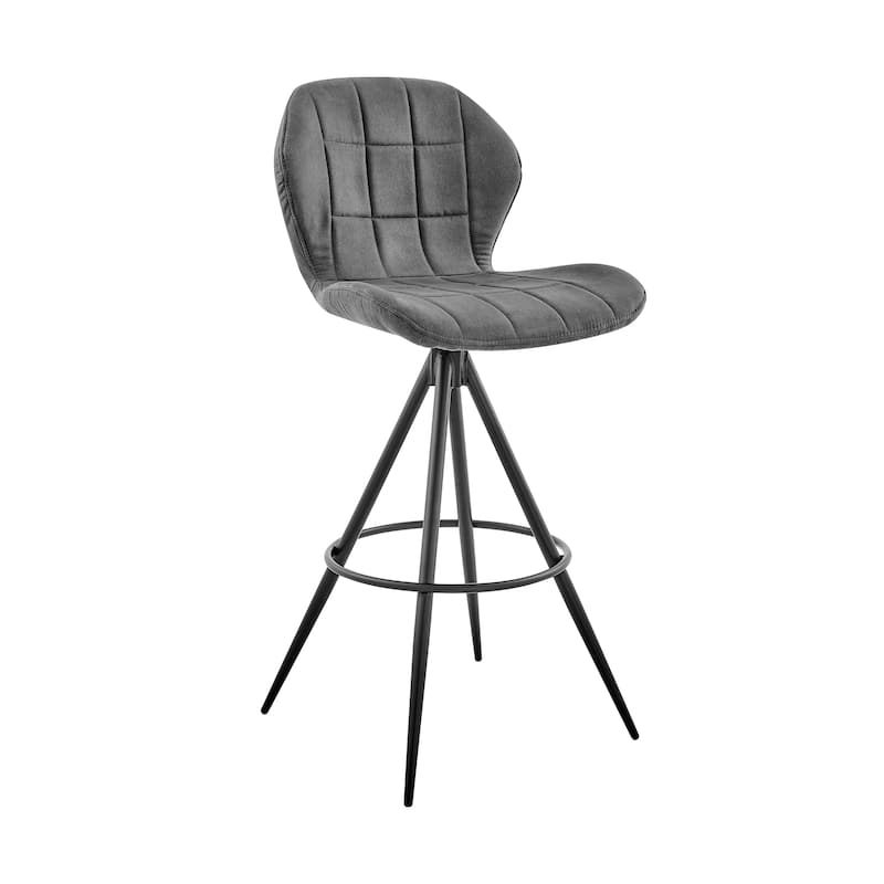 Catalina Modern Bar Stool, Upholstered Bar Chair with Charcoal Gray Fabric and Black Metal Legs