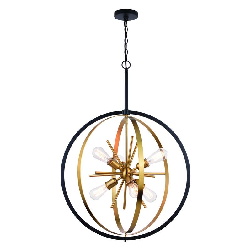 Estelle 26.75-in Brass and Black Mid Century Modern 6 Light Globe Sputnik Hanging Ceiling Pendant Chandelier