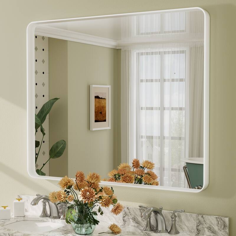 Aluminum Alloy Framed French Cleat Mounted Tempered Glass Wall Vanity Mirror - 48" x 40" - White