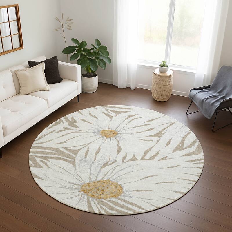 Machine Washable Indoor/ Outdoor Floral Chantille Rug