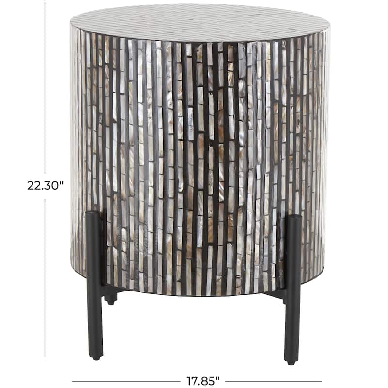 Mother of Pearl Shell Geometric Handmade Mosaic Inlay Accent Table with Black Metal Legs - Multi Colored - Roche River Decor