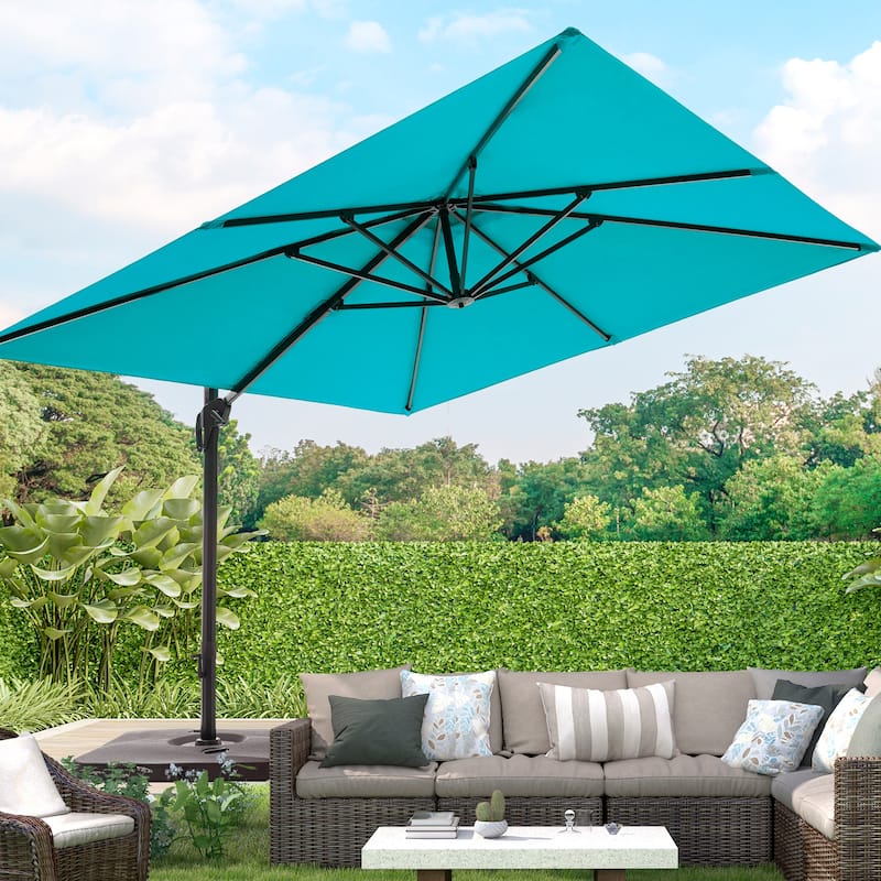 LIVOOSUN Patio10x10FT Aluminum Cantilever Umbrella Solution-Dyed Fabric w/Base - Lake Blue
