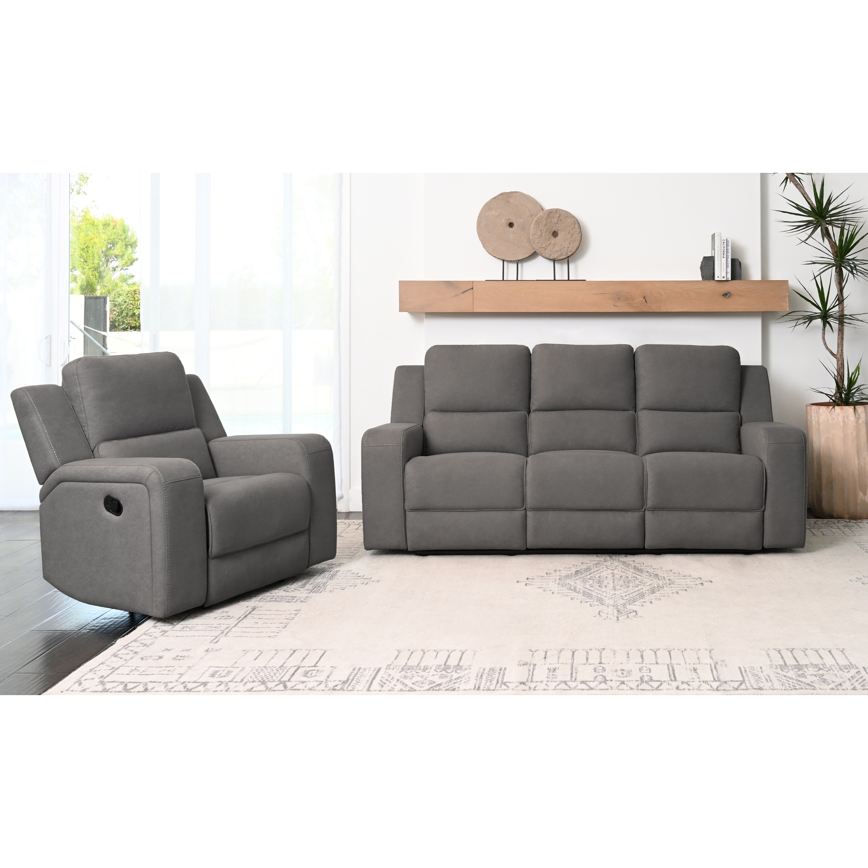 Abbyson - Margaret 2 pc Fabric Manual Reclining Sofa & Chair Set