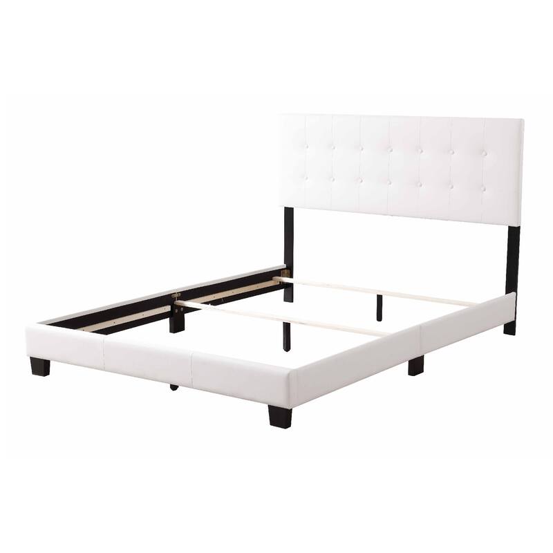 Faux Leather Button Tufted Queen Panel Bed - 82" - White