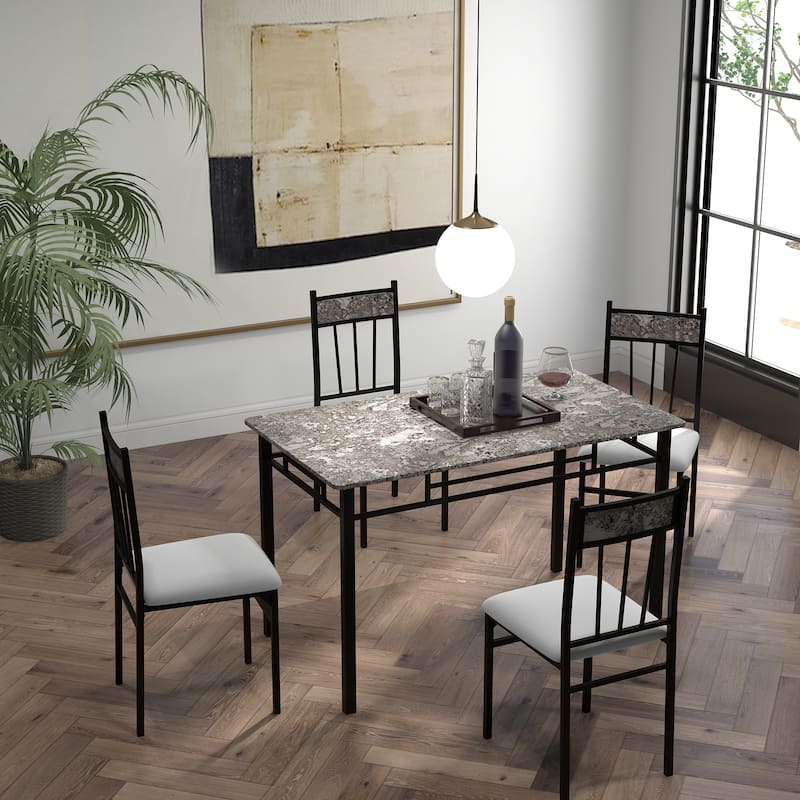 Costway 5 Piece Faux Marble Dining Set Table and 4 Chairs Kitchen - See Details - as pic