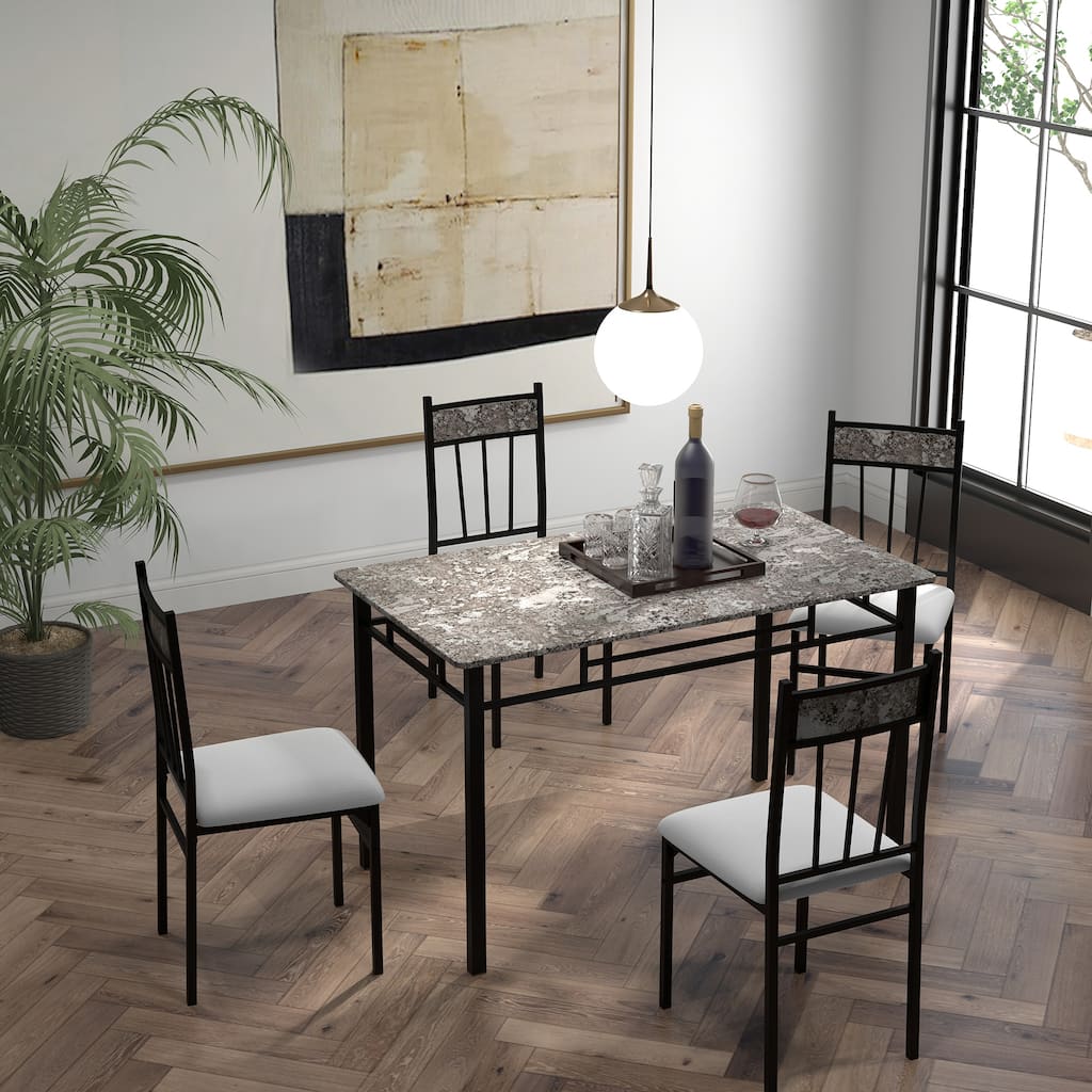 Costway 5 Piece Faux Marble Dining Set Table and 4 Chairs Kitchen