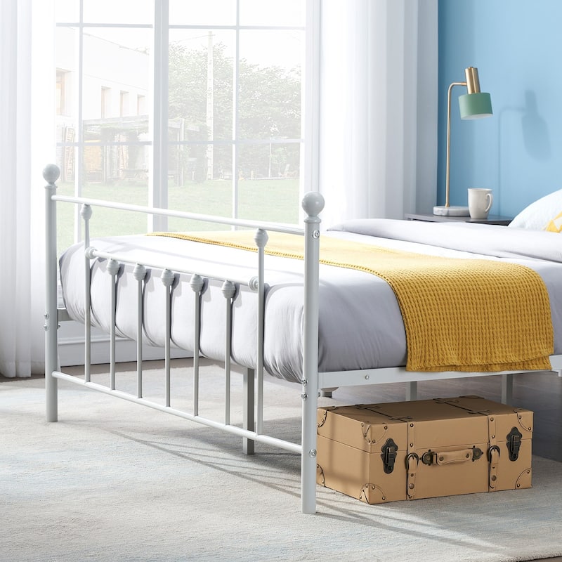 Javlergo Victorian Style Metal Bed Frame Platform Bed Frame with Headboard and Footboard No Box Spring Needed