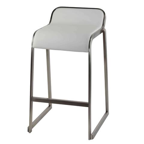 Cortesi Home Armand Counter Height Stools in Brushed Stainless Steel, Set of 2, White