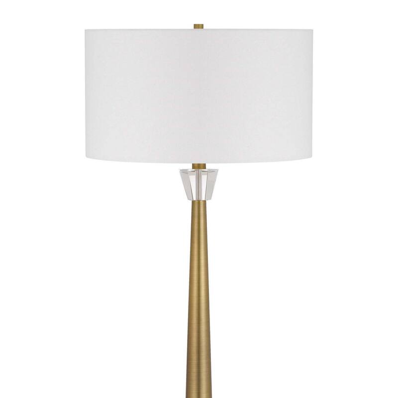 62 Inch Floor Lamp with White Drum Shade, Marble Base, Crystal, Brass