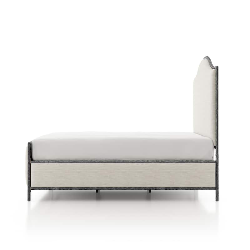 247 Shop At Home Lalia Modern Beige Upholstered Hammered Metal Camelback Bed