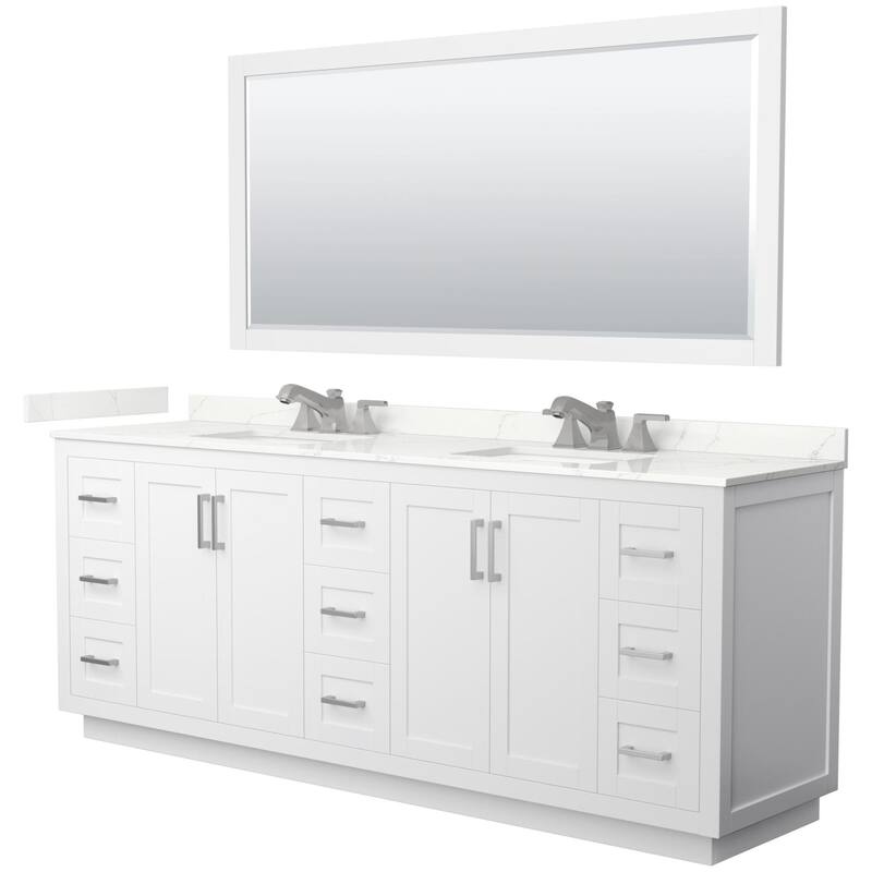 Wyndham Collection WCF292984D-QTZ-US3M70 Miranda 84" Free Standing - White / Giotto Quartz Top / Brushed Nickel