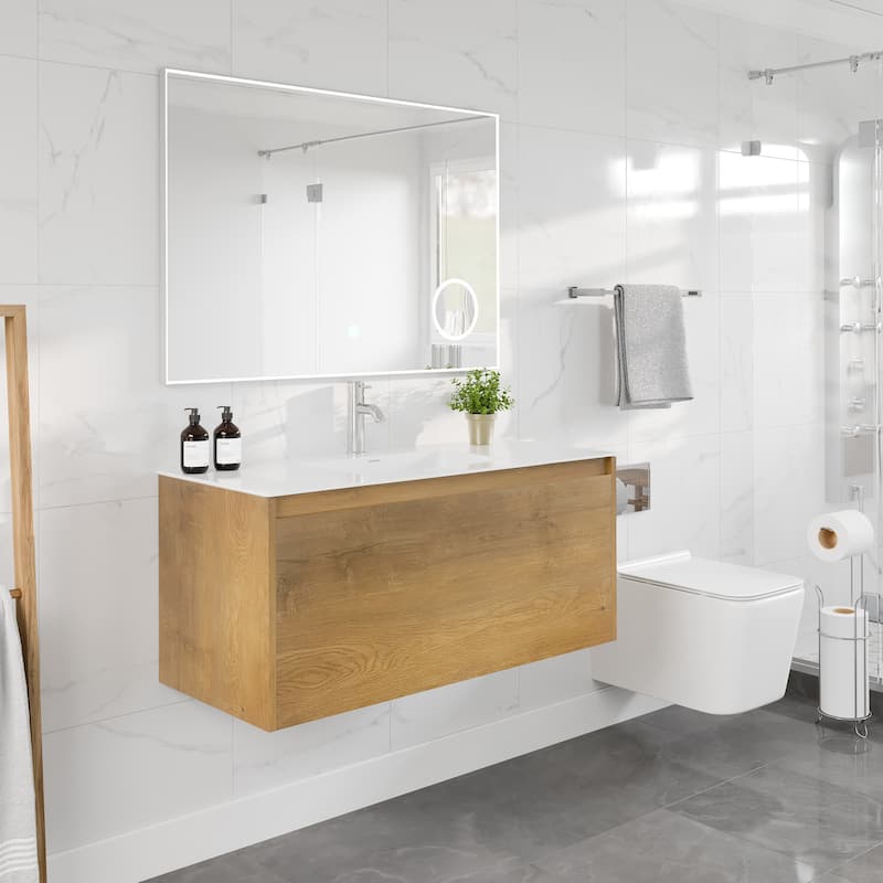 Eviva Madeira 48"W Oak Bath Vanity with Acrylic Top & Integrated Sink