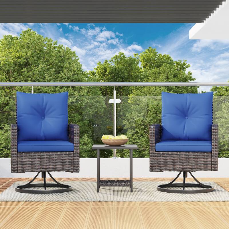 Outdoor Swivel Rocker Patio Chairs Set of 2 with Coffee Table &Cushions, Rattan Bistro Set for Porch, Backyard, Balcony