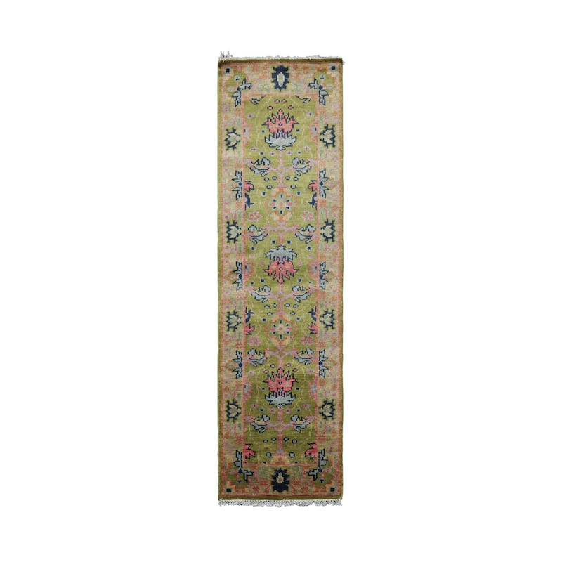 Hand Knotted Arts and Craft Green,Rust Turkish Oushak Wool Traditional Oriental Area Rug - 6'x6' - Green