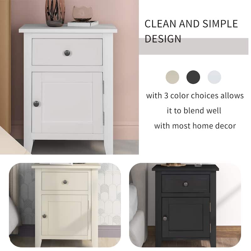1 Drawer End Table Solid Wood, with 1 Cabinet