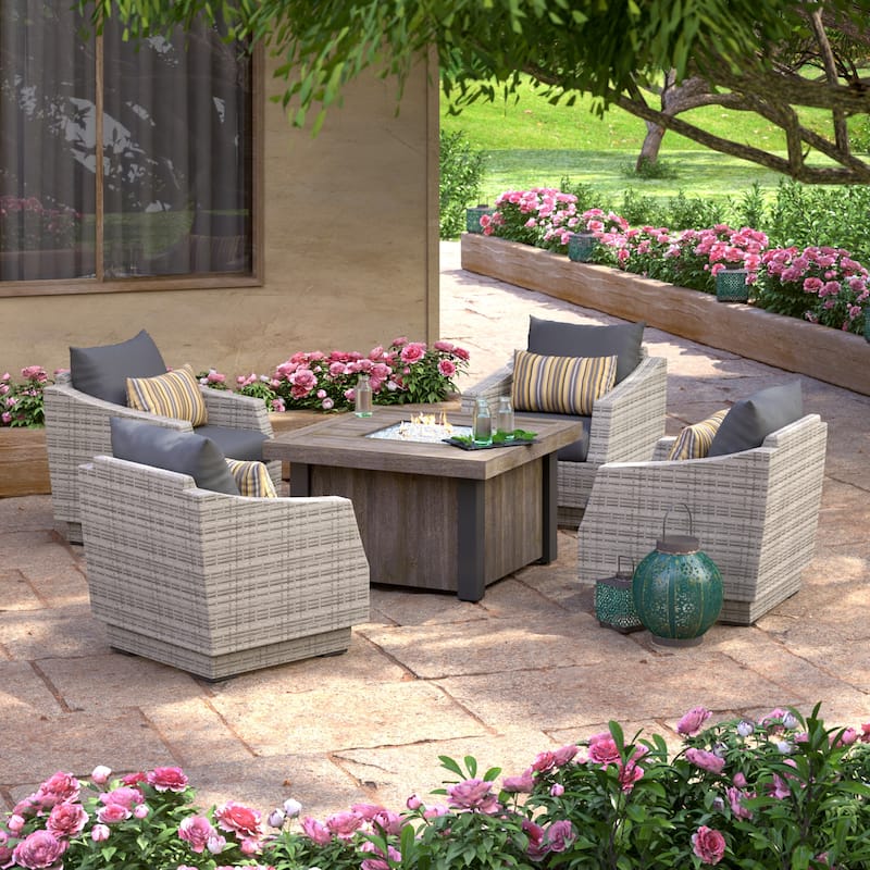 Cannes 5 Piece Sunbrella Outdoor Patio Fire Chat Set