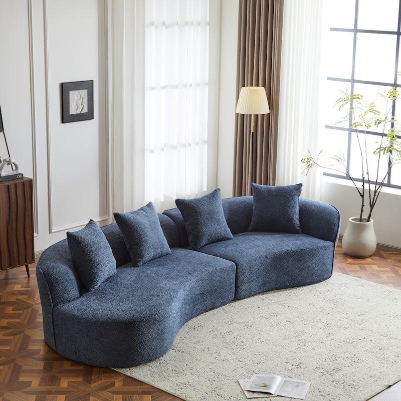 Christopher Knight Home - Linda Fabric Curved Sectional Sofa - Navy Blue