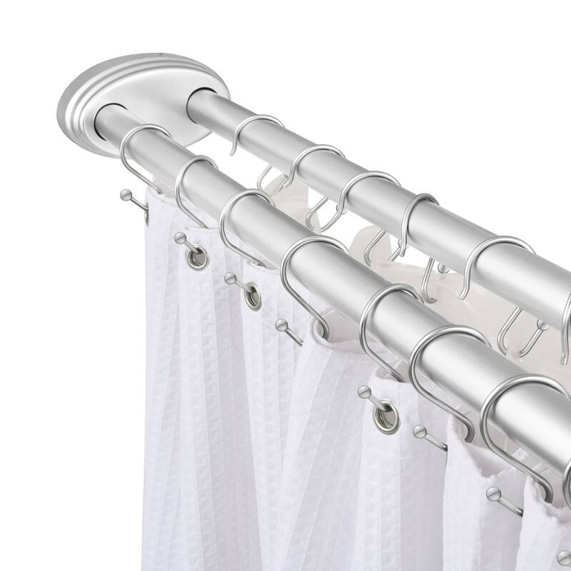 Utopia Alley Rustproof Aluminum Double L Shaped Shower Curtain Rod 72" L x 31.7" W, with 24 Shower Hooks included, Wall Mounted