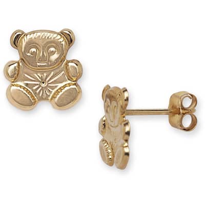 Curata Solid 14k Yellow Gold Children's Teddy Bear Stamped Earrings