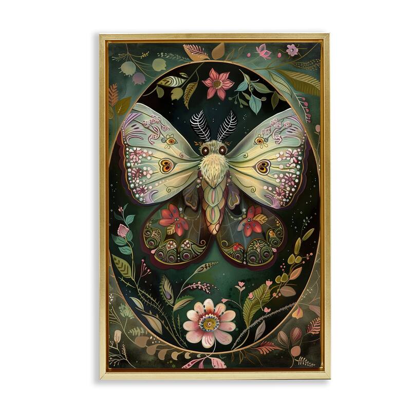 Stupell Green Toned Victorian Moth Framed Floater Canvas Wall Art Design By The Dutch Lady - 21 x 31 - Gold