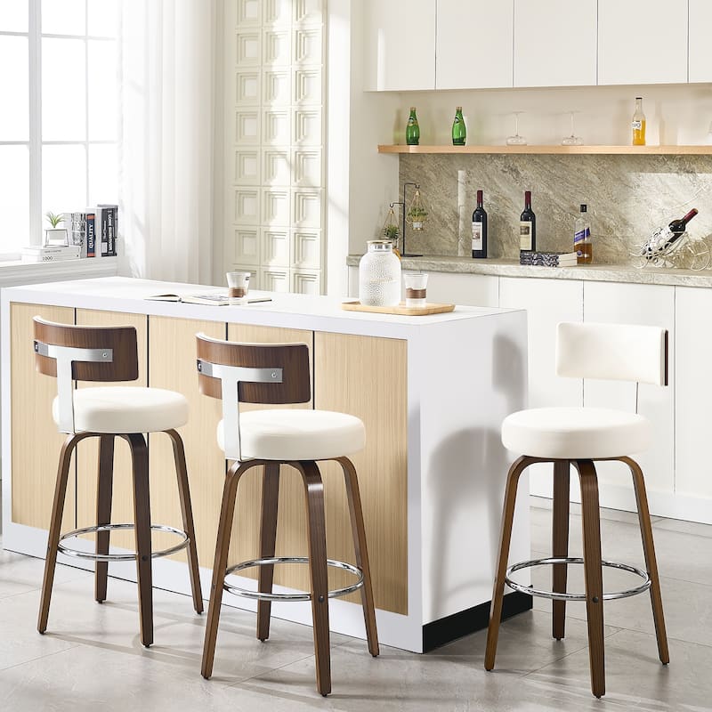 Upholstered Wood Swivel Bar/ Counter Stools, Set of 3