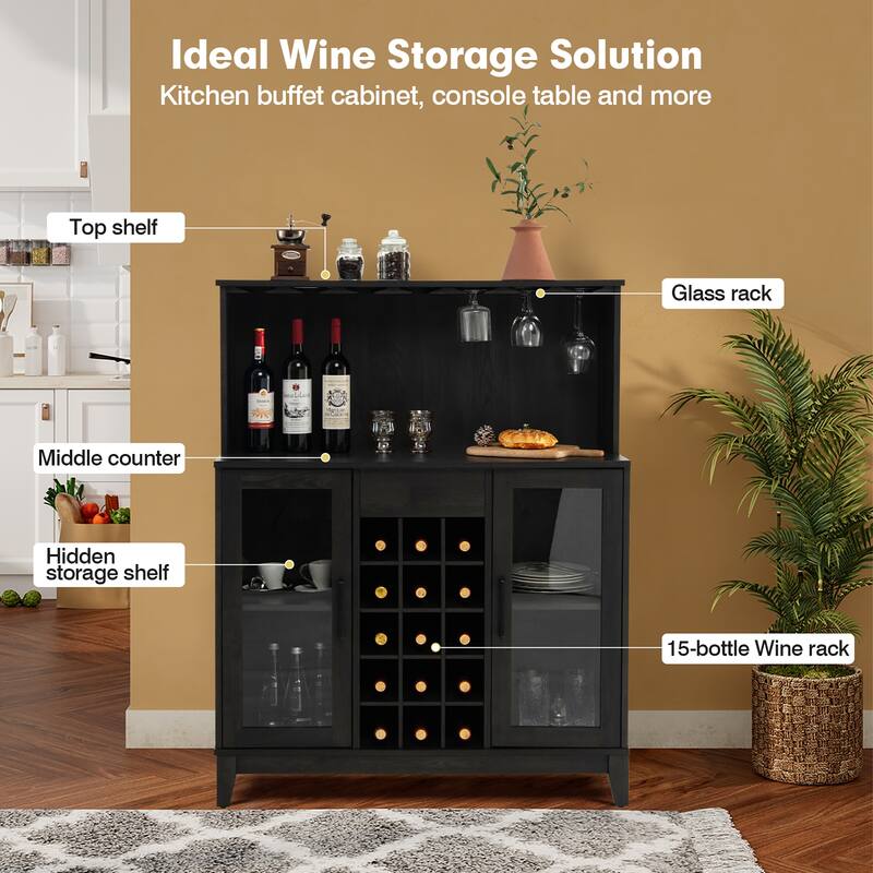 Costway 2-Door Buffet Bar Cabinet Kitchen Storage Sideboard Wine Rack