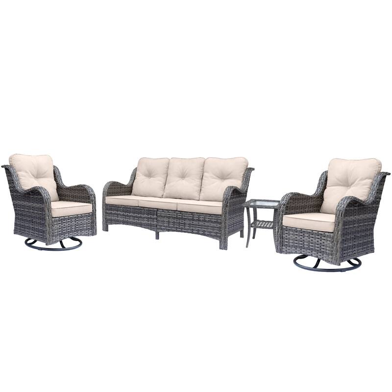 Wicker Patio Furniture Set-Patio Conversation Sets with Swivel Chairs
