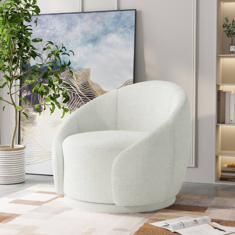 Upholstered Boucle Swivel Barrel Chair