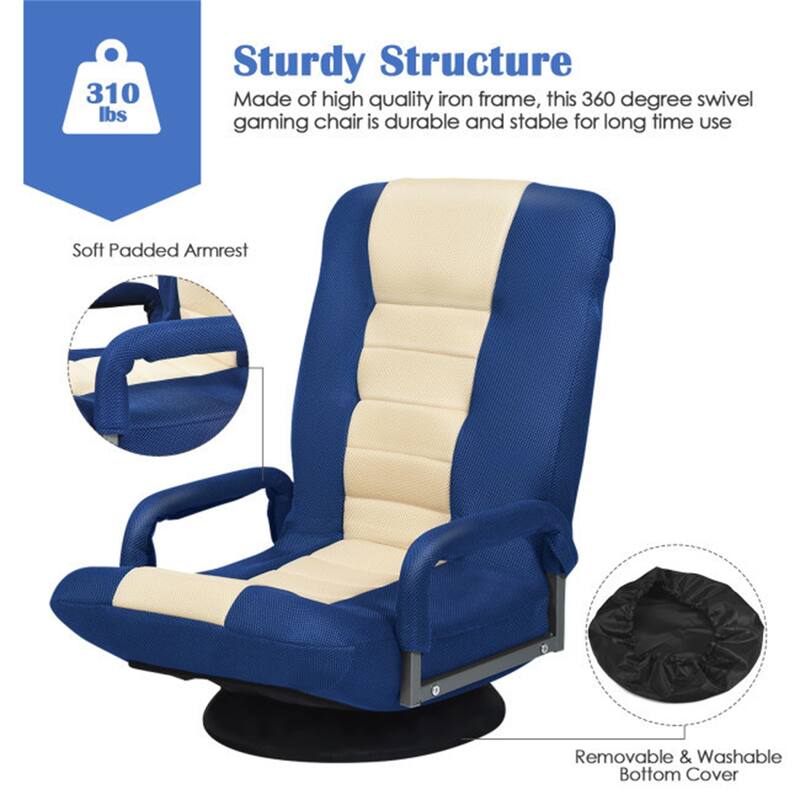 360 Degree Swivel Gaming Floor Chair with Foldable Adjustable Backrest