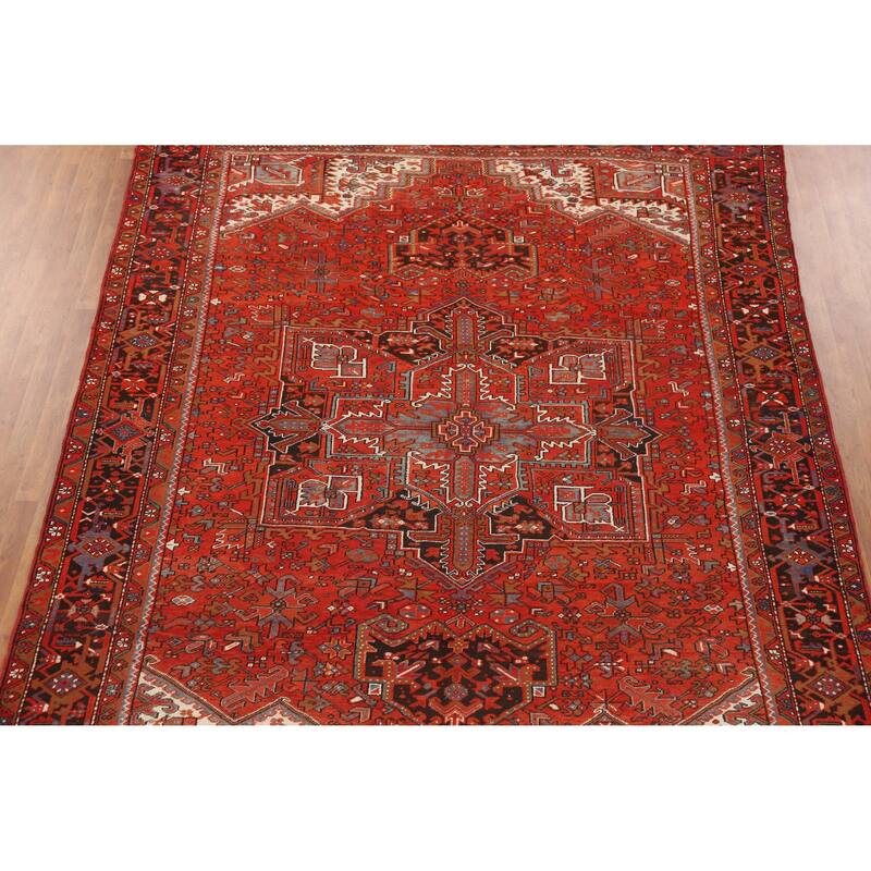 Hand Knotted Oriental 100% Wool Carpet Traditional Medallion Oranges & Rust Heriz Area Rug - 12' 10'' X 9' 2''