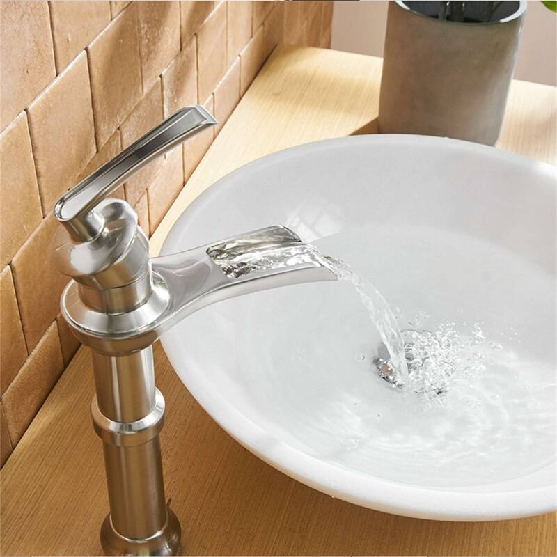 Waterfall Single Handle Bathroom Vessel Faucet With Drain Assembly Single Hole Vessel Sink Faucets Modern Basin Vanity High Tap
