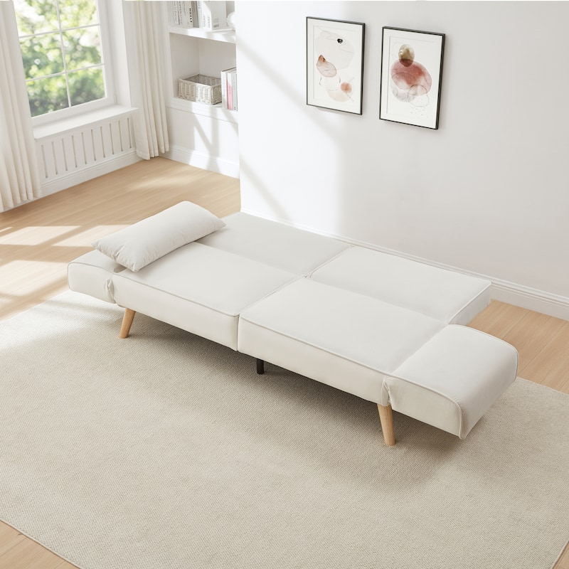 Futon Sleeper Sofa Bed Velvet Recliner Sofa Loveseat Couch with Adjustable Armrests, Splitback Recline and Pillows