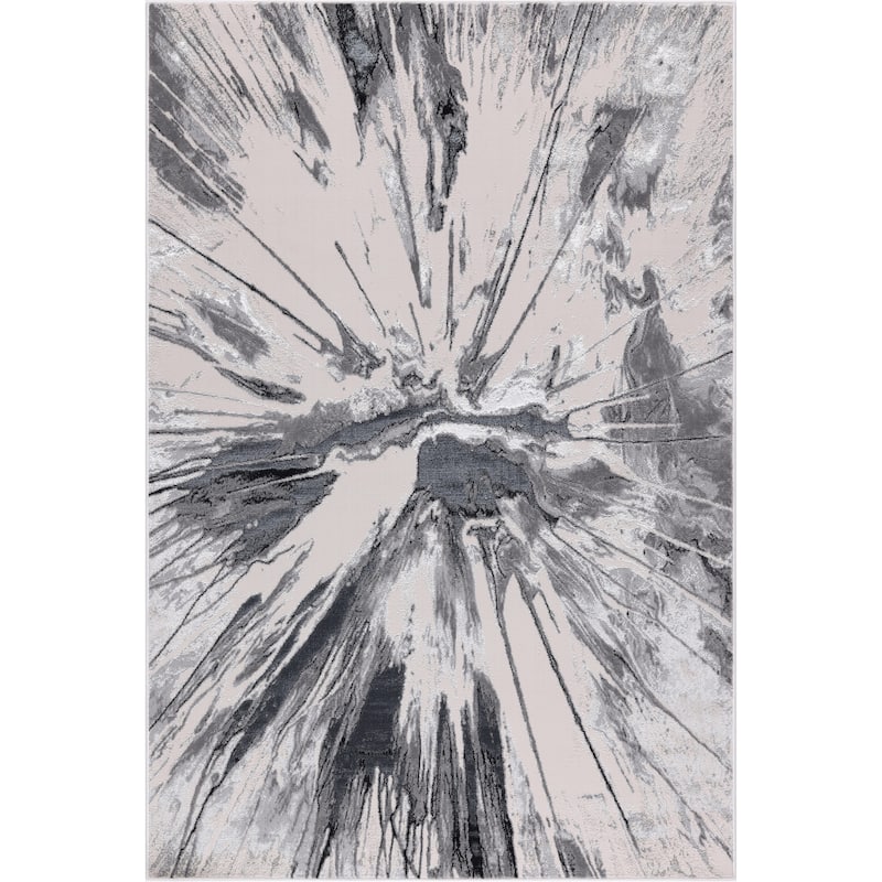 Nevada Collection Abstract Burst Black and Grey Rug - 1'9 X 2'9