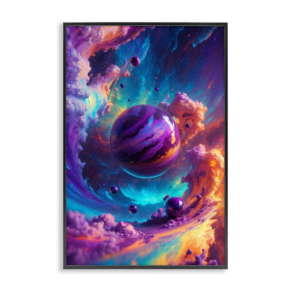 Stupell Surreal Planets with Chromatic Clouds Framed Giclee Art Design By Wumples