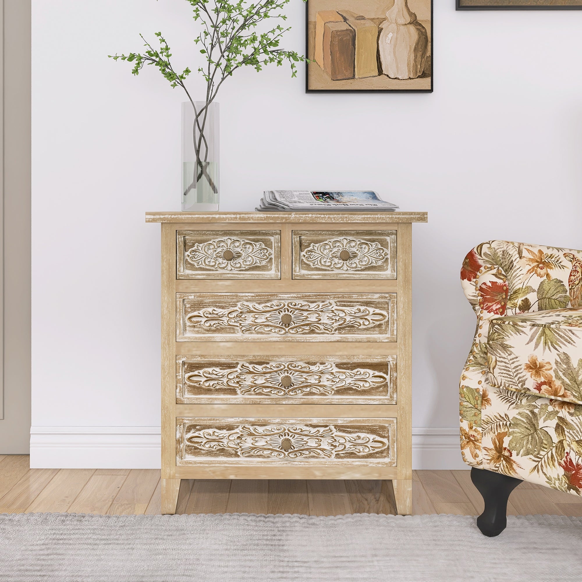 Tall accent shop chest of drawers