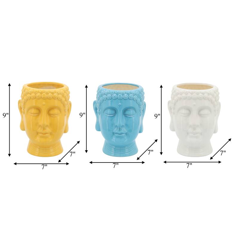 Set of Three Ceramic Buddha Citronella Nectarine-scented Candles Yellow, Blue, and Ivory 40oz - 7" x 7" x 9" - 7" x 7" x 9"