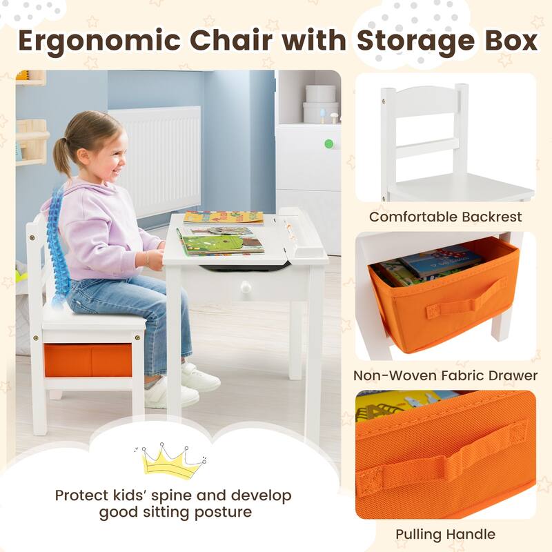 Gymax Kids Table and Chair Set Wood Activity Study Desk w/ Storage