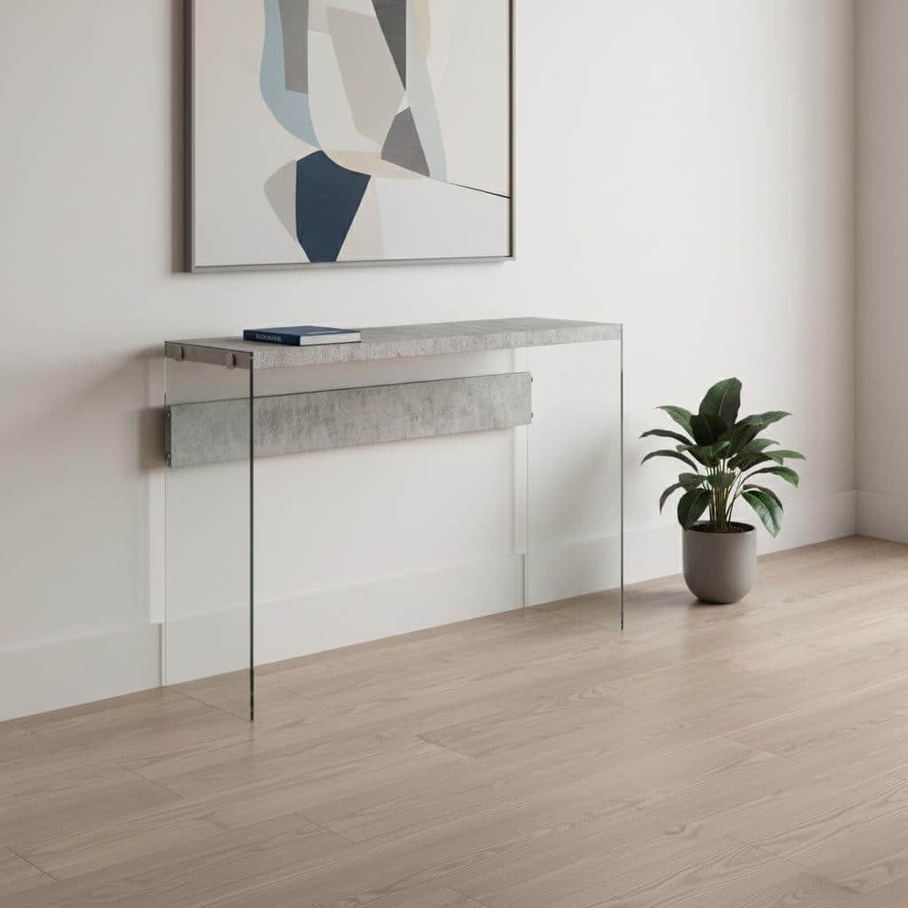 HomeRoots 44" Gray And Clear Solid Console Table - 44.00 in. x 32.00 in. x 15.75 in.