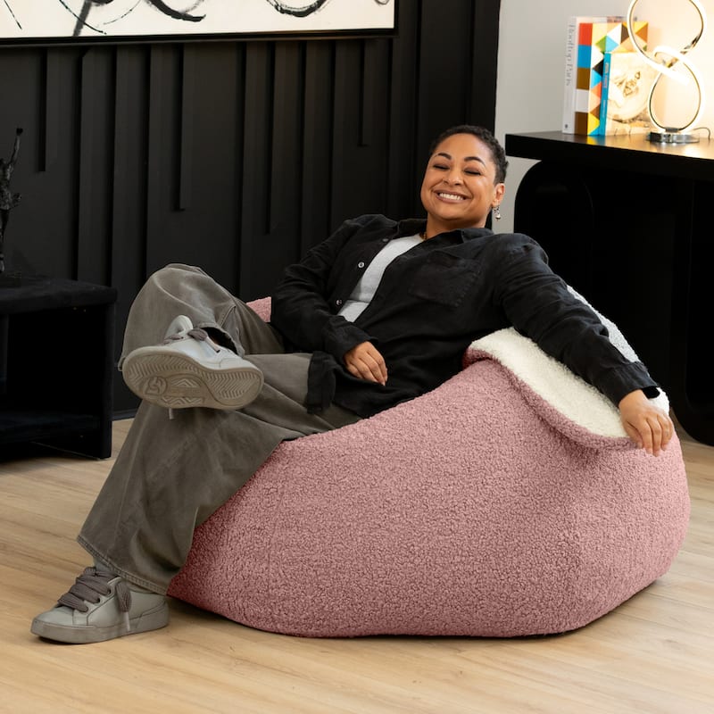 Raven-Symoné Home HopSeat Bunny - Oval Shaped Large Bean Bag Chair with Ears, Ultra Soft Shearling