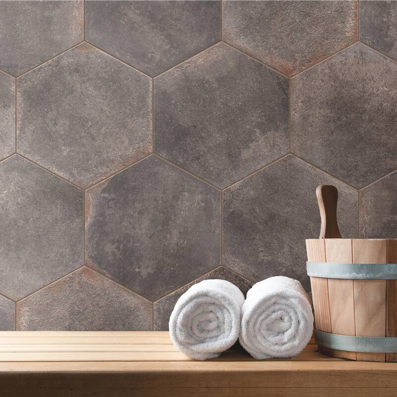 Merola Tile D'Anticatto Hex Notte 11" x 12-3/4" Porcelain Floor and Wall Tile
