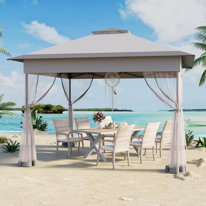 Bezseller 11' x 11' Pop -up Gazebo Tent with Mosquito Netting, Outoor Canopy Tent for Patio Garden Backyard Party