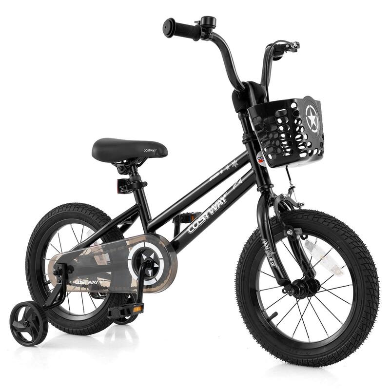 Costway 12"/14"/16"/18" Kid’s Bike with Training Wheels Adjustable - See Details - 14" Black