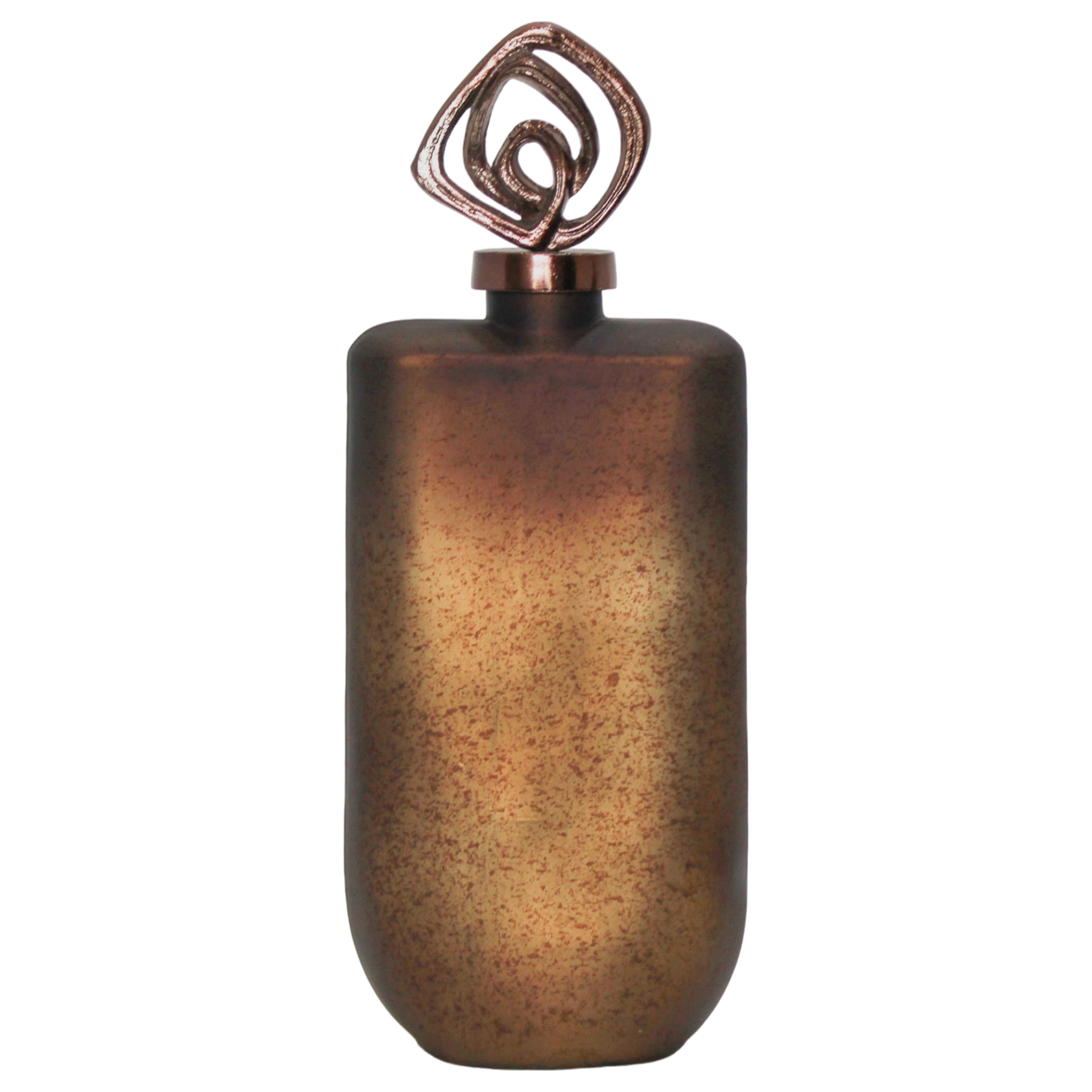Glass Vase with Aluminum Swirl Top Accent Modern Artistic Design