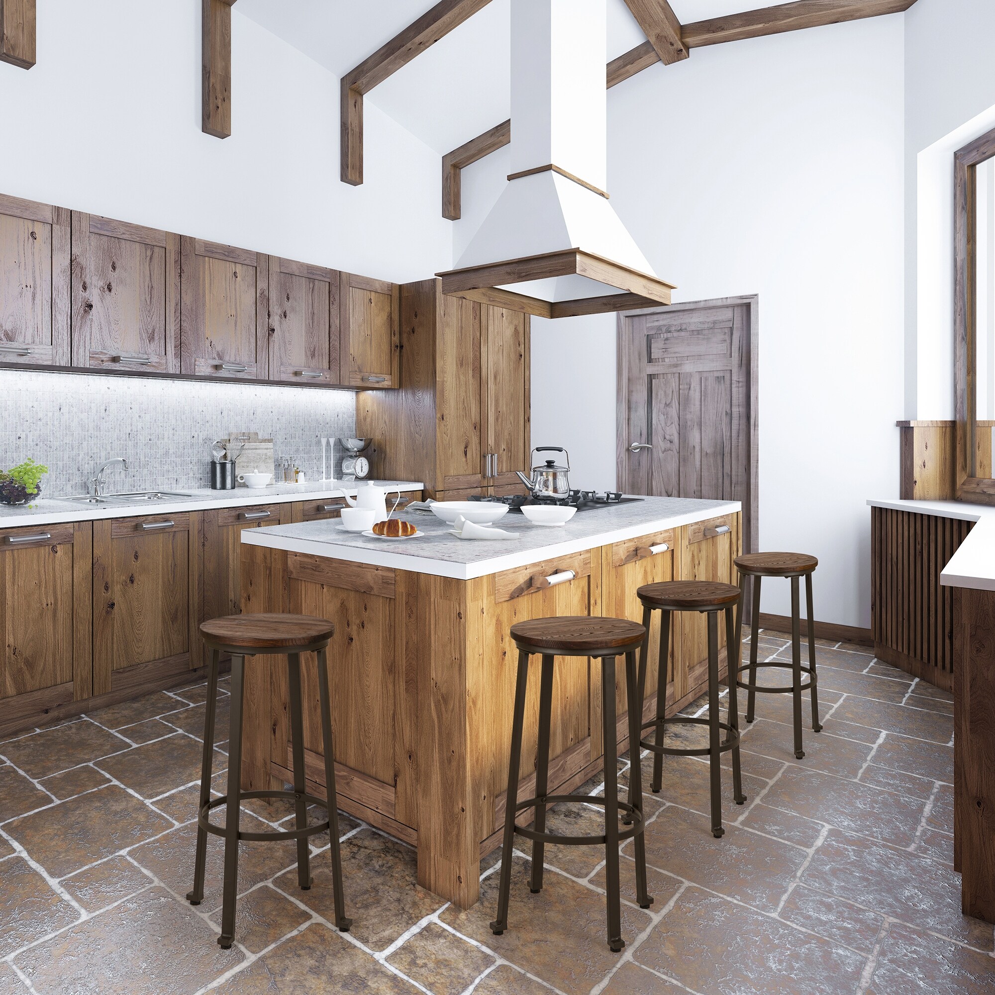 Glitzhome Farmhouse Rustic Steel With Elm Wood Top Pub Set Glitzhome Farmhouse Rustic Steel
