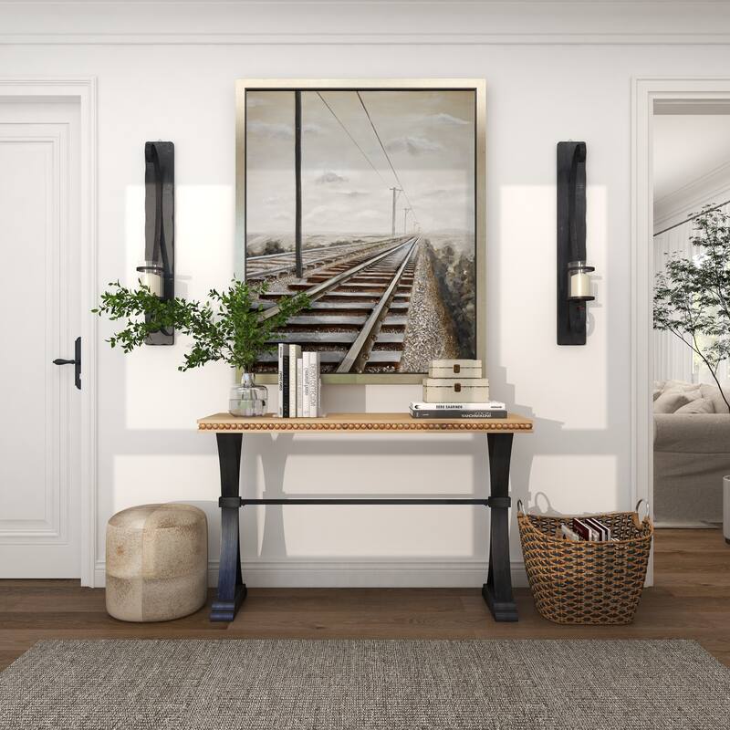 Black Metal Long Pillar Scroll Wall Sconce - 8 x 5 x 36