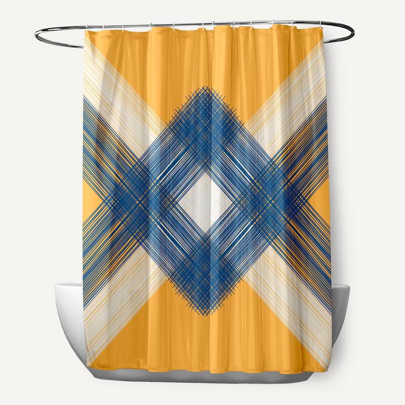 71 x 74-inch String Art Geometric Print Shower Curtain - Yellow
